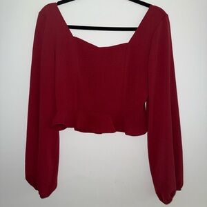 Altar'd State Red Cropped Blouse with Long Sleeves